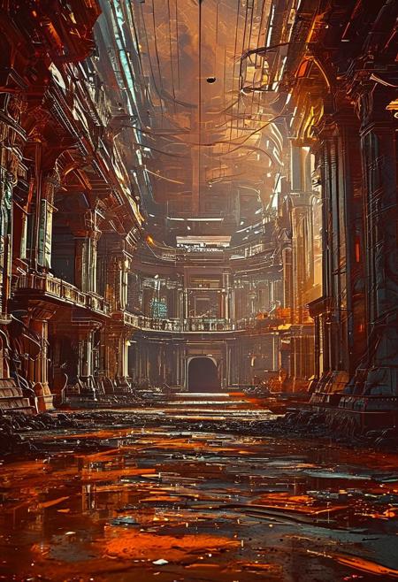 An otherworldly complex structure with pillars made of light and shadows, the ground pulsating with desaturated colors, ever-changing hues, embodying a dream within a dream, 
in the style of the movie ambiance of Ridley Scott's 'Alien' with 80s sci-fi nostalgia. Blend dreamlike, claustrophobic spaces, grimdark Warhammer 40K magic, and campy yet sinister tones. Envision a surreal, dystopian world where arcane forces meet retro-futuristic sci-fi, creating a uniquely haunting tableau
, in the style of an old 80's VHS dark fantasy, VHS screen grab, grainy, old footage