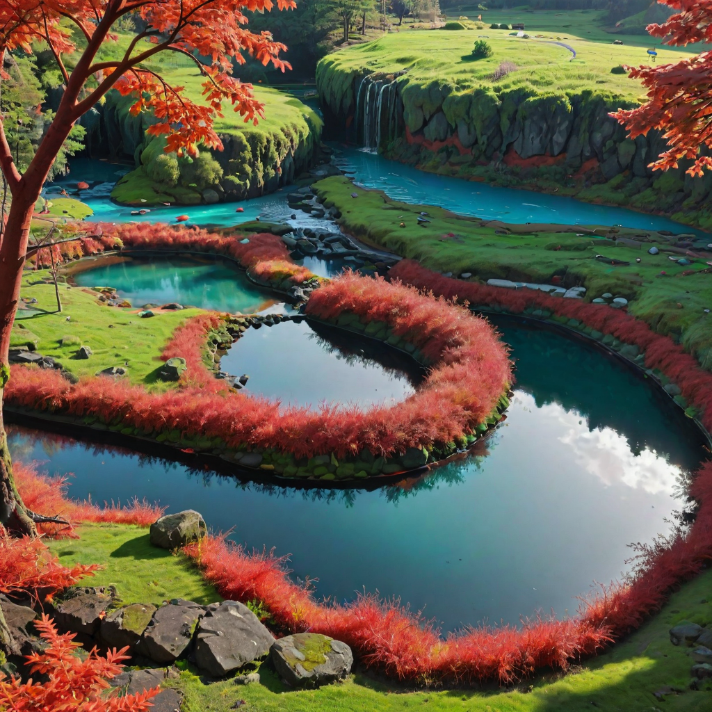 anime key visual, fairy tale, landscape of a Verdant Plush Charcoal and Ruby Red (Kjeragbolten:1.3) from inside of a Laboratory, Teal water with Sycamore, Spring, Shameful, Decora, Reflected light, macro lens, Fujicolor, Orange paint splotches, cosmic energy, artstation, wallpaper, (stylized by Krenz Cushart:0.9) , (Yoshitoshi Abe:0.9)