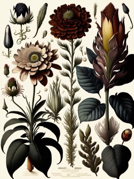 <lora:CenturyBotanicalIllustration:1>different types of flowers , botanical illustration, white background, style of Pierre-Joseph Redoute , 300 DPI , 8K