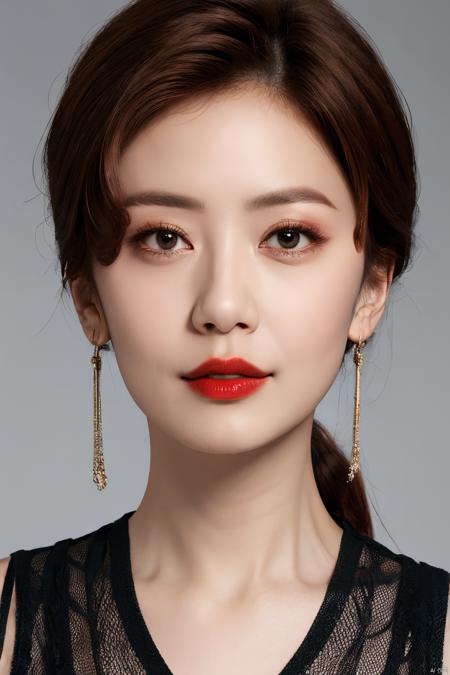 PHOTOREALISTIC REALISTIC,  masterpiece,  best quality,  highres,  ultra detailed,  8k, 1woman, portrait, looking at viewer, make-up, lipstick, jiajingwen,<lora:EMS-267424-EMS:0.600000>