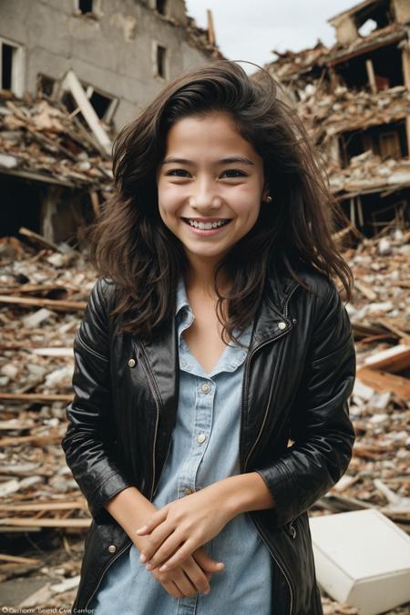 (Disaster Girl: A picture of a girl with a devilish grin, superimposed onto various disaster scenes.), by henri cartier-bresson , shot by Pentax K1000 Camera , <lora:epi_noiseoffset2:0.6>, (sharp:0.7)