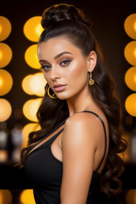 portrait photo of LanaRhoades beautiful woman hair updo upsweep nightclub sitting at bar (masterpiece) (best quality) (detailed) (8k) (HDR) (wallpaper) (cinematic lighting) (sharp focus) (intricate) <lora:LanaRhoades:0.85>