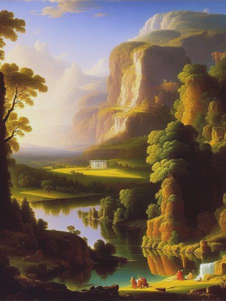 <lyco:ThomasCole:1.0> Arcadian landscape by Thomas Cole