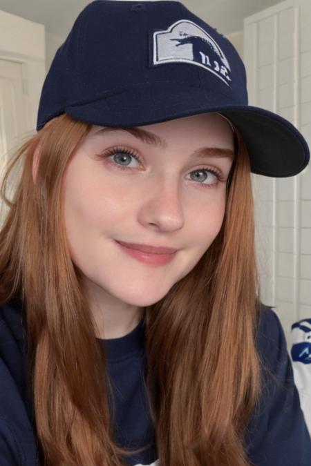 Portrait closeup photo of h4ruj199ly, in a bedroom, slight smiling and using a cap