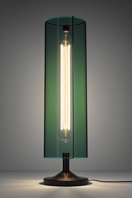 (object), advertisement, product shot, stunning, modern deco lamp, green glass, reflective, cilindrical complex, purism, 100mm advertising photography, minimalism, dramatic complex lighting, 8k, (depth), (absurdres:1.22), octane render, HDR, reflective, product render, symmetrical, ultradetailed