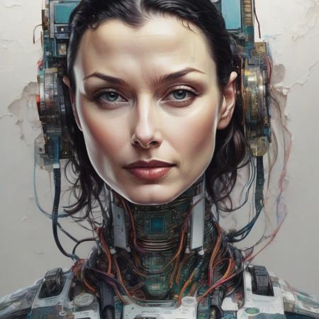 bridget moynahan,portrait of computer & circuits, melting, selfie astronaut, 8 k, by tristan eaton, stanley artgermm, tom bagshaw, greg rutkowski, carne griffiths, ayami kojima, beksinski, giger, trending on deviantart, face enhance, hyper detailed, minimalist, cybernetic, android, blade runner, full of colour, super detailed