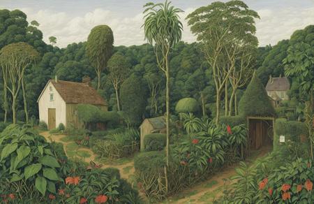 style of Henry Moret, hedgerow,stand ,farm ,garden ,estate ,parcel , Jungle/Tropical Rainforest ,
