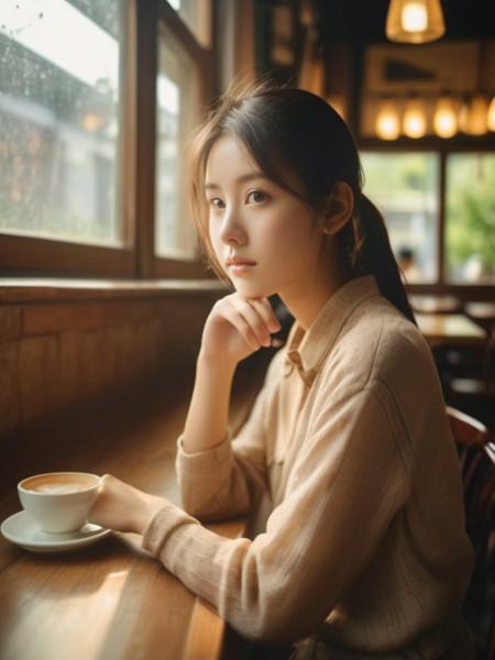 a masterpiece of film Photography,a girl in the cafe,looking at viewer,<lora:CDLxl:0.8>,, (perfect real extremely details), award-winning, breathtaking, amazing fine detail, dramatic lighting, best quality,taken by Hideaki Hamada