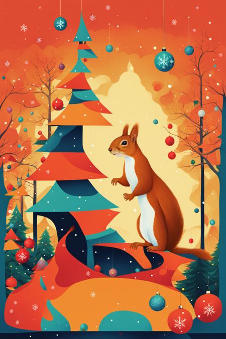 <lora:CH>,tj,christmas style,squirrel,surrealism,gorgeous background,flat illustration style,