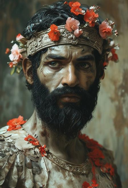 Close Up shot of Hades, ancient Greek God  
Black costume, bearded, Low saturation color photography, vintage, grunge, top light, Dark background , masterful painting in the style of Anders Zorn | Marco Mazzoni | Yuri Ivanovich, Todd McFarlane, Aleksi Briclot, oil on canvas