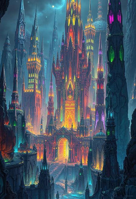 best quality, masterpiece, amazing quality, very aesthetic, absurdres, biopunk, crystal civilization, epic fantasy, crystal skyscrapers, bioluminescent towers, majestic, glowing crystal architecture, intricate temples, vibrant colors, deep lighting, blues, purples, greens, ancient-futuristic city, surreal design, otherworldly