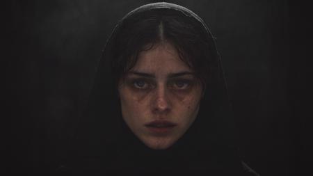 <lora:backlight style:1.2>, <lora:- SDXL - vanta-black_contrast_V3.0:0.4>, <lora:Into_Darkness:0.7>, Nun, black scarf on the head, (red ominous background rising:0.8), backlight style, praying, (dark photo of a 25-year-old gorgeous girl who is the mysterious patron saint of all carnies and the ring mistress of the dark circus:1.1), cute face, the photo has a raw and wild and enigmatic energy, natural face, natural eyebrows, tantalising eyes, natural skin texture, award winning photo, highly detailed face, atmospheric lighting, film grain, ultra quality, ultra detailed, intricate details, 8k, epic realistic, realistic gritty photo