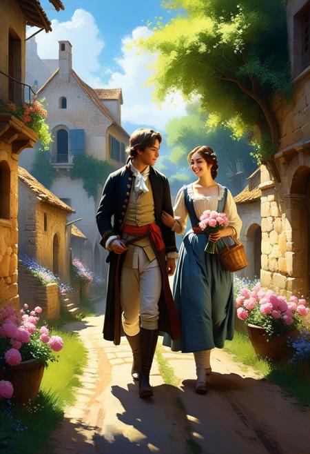 realism + color field painting, luminism, digital brush strokes, cg graphic illustration,
Youthful innocence captured in a scene filled with self-belief, figures embracing with genuine smiles on roads strewn with blooming flowers, designs, global illumination casting a warm light on a detailed, surreal engine, global illumination, detailed and complex environments, pixiv trends, artstation
in the style of Jean Baptiste Simeon Chardin, Alexey Venetsianov, Camille Corot