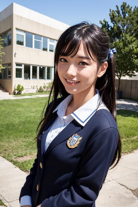 (photorealistic:1.4) , school uniform, far shot, smile