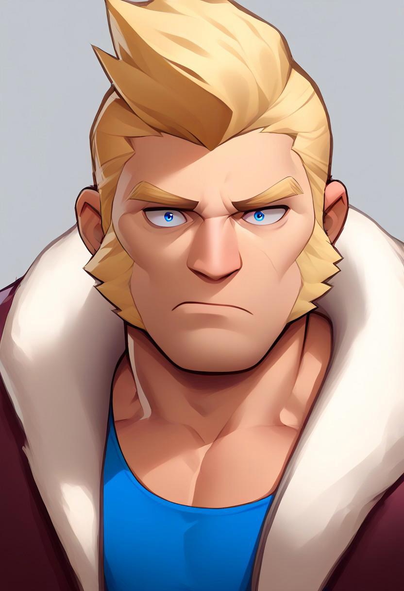 score_9, score_8_up, score_7_up, source_cartoon, solo, 1boy, x_s@bretooth, blonde hair, sideburns, Blue Eyes, unmasked, muscular, tired, anxious, portrait, Brawl, Closed Mouth, Casual, Bare Neck, Bare Shoulders, Jacket Over Shirt, Portrait, Human, Victor Creed, Bare Head, Unmasked Head