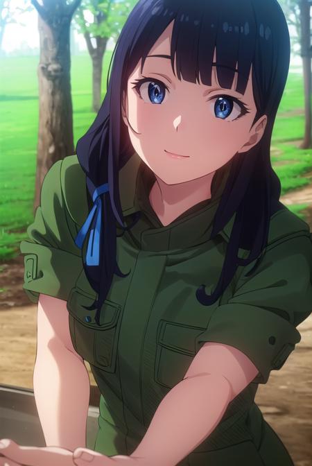 marikurokawa, <lora:mari kurokawa s1s2-lora-nochekaiser:1>,
mari kurokawa, long hair, bangs, blue eyes, black hair, ribbon, hair ribbon, blue ribbon, hair over shoulder, smile,
BREAK uniform, military, military uniform, helmet, sleeves rolled up, headset,
BREAK outdoors, forest, nature, sun, sky, clouds, trees, grass,
BREAK looking at viewer, (cowboy shot:1.5),
BREAK <lyco:GoodHands-beta2:1>, (masterpiece:1.2), best quality, high resolution, unity 8k wallpaper, (illustration:0.8), (beautiful detailed eyes:1.6), extremely detailed face, perfect lighting, extremely detailed CG, (perfect hands, perfect anatomy),