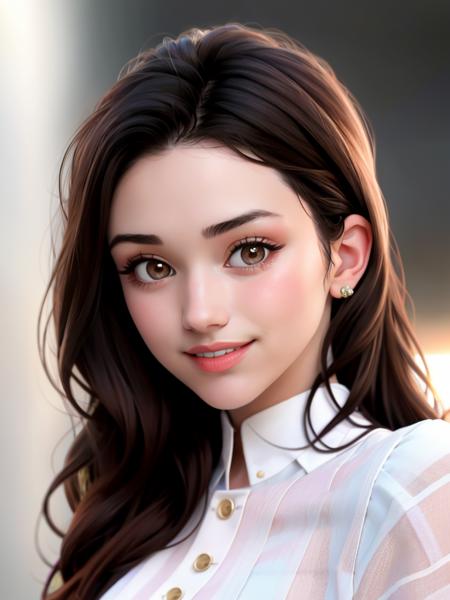 Realistic photo of a beautiful gr4c3f woman,1girl,solo,long hair,looking at viewer,smile,brown hair,black hair,brown eyes,upper body,parted lips,blurry,lips,blurry background,portrait,realistic,soft lighting, professional Photography, Photorealistic, detailed, RAW, analog, sharp focus, 8k, HD, high quality, masterpiece<lora:gr4c3f:1.0>