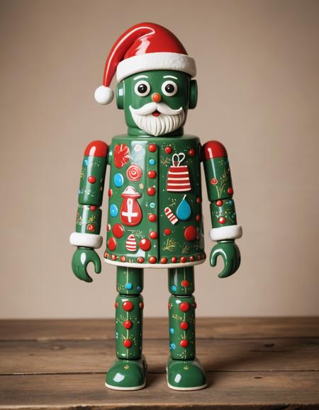 robot santa wearing an xmas suit, Rustic pottery, handcrafted ceramics, artisan touch, earthy tones, age-old craft, vector art