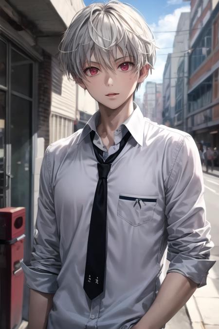 aru_akise grey hair red eyes