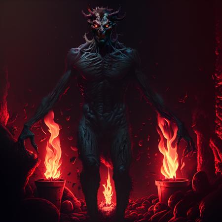 ((full body)),  (demon), ripped body, Horror movie, highly detailed, illustration, digital art, hd, 8k, soft lighting, dark, details, ultrarealistic, (facing the camera),( less background contrast and more character contrast, dark background)