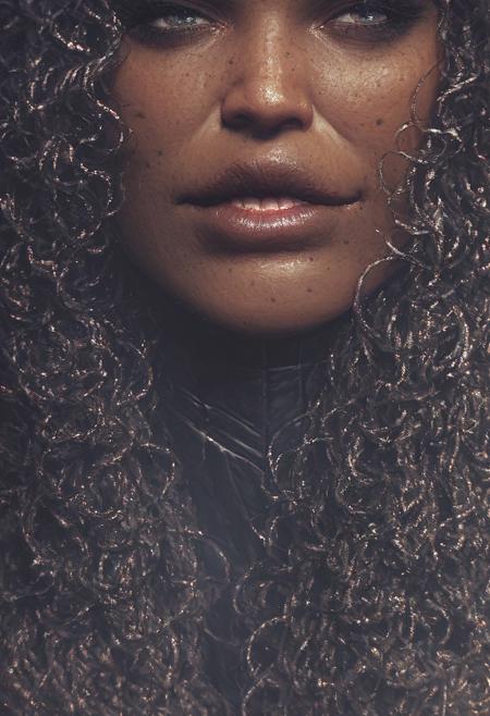 score_9, score_8_up, score_7_up,
1girl, mature, solo, a black lady by a cotton field, face turned up to the sun, close up, long hair with big curls, muddy boots, dark skin, detailed background