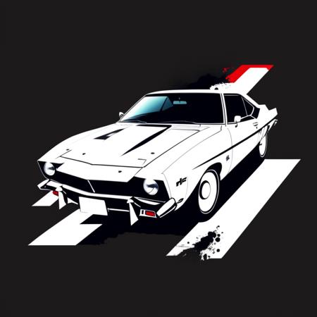 a car on a (white background :1.4) as a t-shirt logo in the style of <MAGIFACTORY> art