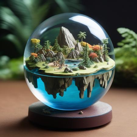 island in a crystal ball, miniature, landscape,on rock, isometric style, scenery <lora:isometric-v1:1>