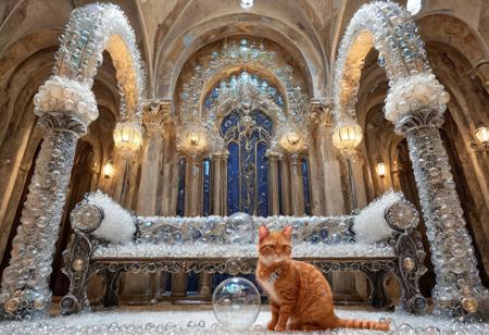 epic, masterpiece, highly detailed, absurdres,
dwarven mines in (art deco style:1.5), large columns, very tall indoor space, mystical lighting, point light sources, 
walls made_of_bubbles, columns made_of_bubbles, decorations made_of_bubbles, throne made_of_bubbles, forge made_of_bubbles, tables, benches, lanterns made_of_bubbles, arches made_of_bubbles, gates made_of_bubbles, pipes made_of_bubbles. (red cat on the bench:1.2),