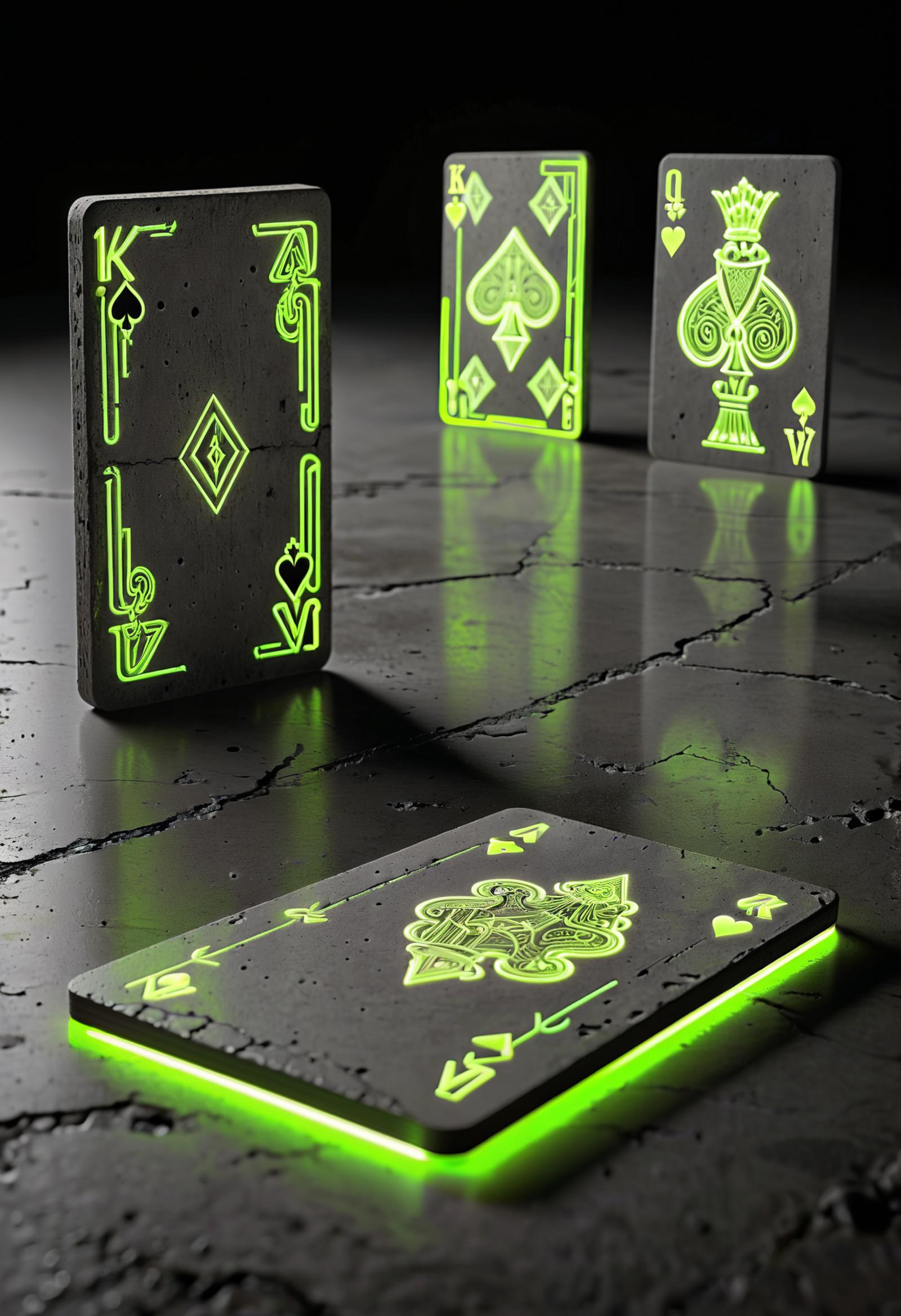 A set of green playing cards and a green table.