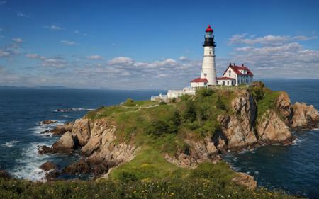 RAW, analog capture with Nikon Z 85mm lens, an acclaimed and alluring photograph recognized for its ((superlative quality)), hailed as a ((masterpiece)), an intricately detailed landscape, 
a lighthouse on a rocky shore with a blue sky, new England architecture, architectural digest, an expansive grassy plain, high quality product imageâ, makes the sea area glowing water, stands at her easel, fisherman's hat, paved roads, 
, captured with professional precision in 4k resolution. The scene unfolds amid the bloom of spring flowers, bathed in the warmth of god rays, creating a delicate and innocent ambiance. The photograph boasts high-resolution imaging, capturing every nuance of the subject's facial features with remarkable detail and sharp focus. The aesthetic appeal is heightened by the smooth rendering, offering an extremely detailed and realistic portrayal. Post-processing techniques further enhance the image, achieving maximum detail and conveying a sense of roughness reflective of real-life textures. The result is an ultra-realistic depiction, showcasing the artistry of photorealism in exquisite 8k UHD. The play of SEMI-SILHOUETTE light adds depth and dimension, reminiscent of impressionist painting techniques with brushstrokes and palette knife strokes. This expressive composition, inspired by the styles of Leonid Afremov, incorporates elements of (cell shading: 1.2) and a 2D visual aesthetic, akin to the richness found in oil paintings (oil painting: 1.2), all meticulously curated by the skilled hand of Carne Griffiths.