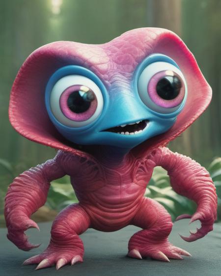 a cute  fleshmutant with big eyes, 3d,art by pixar,<lora:FleshmutantXLV4:0.65>,