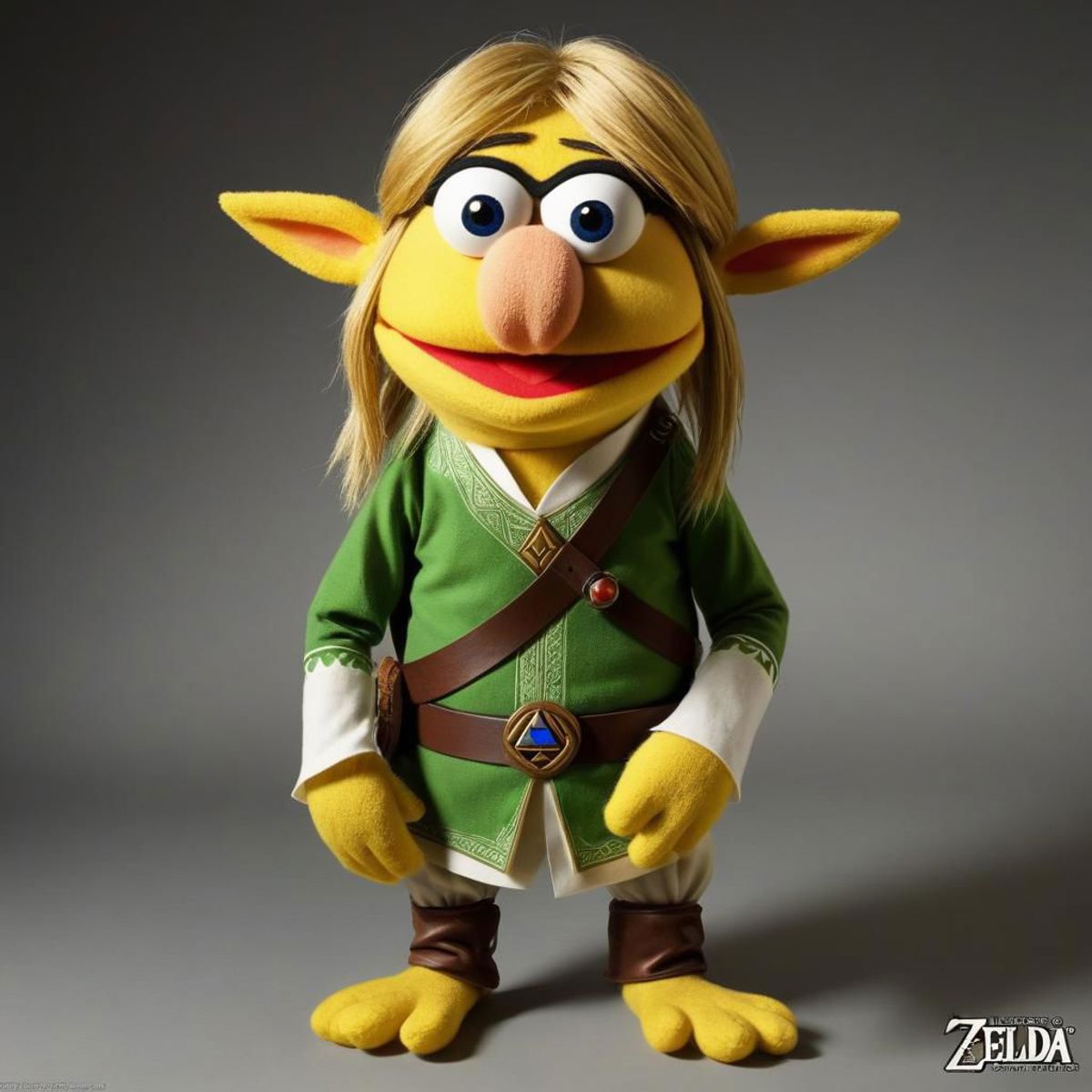 A Muppet dressed as Link from The Legend of Zelda.