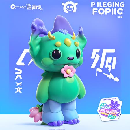 <lora:QmengIP:0.8>,qmengip,(((DanbooruTAG/animals_types_))), color, composition - art style,QmengIP,a green and purple toy with a flower on it's chest and a purple and pink flower on its chest, Adrian Zingg, a 3D render, new sculpture, dragon art,watermark, no humans, artist name, flower, simple background, horns, web address, english text, purple background, black eyes, standing, pink flower, blue background, full body