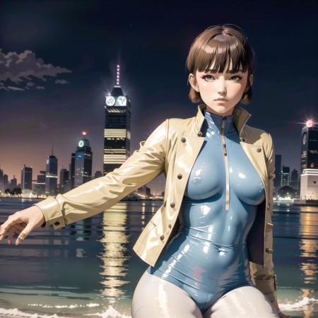 (city ledge, gorgeous view)
(cowboy shot), sfw,  (masterpiece), (best quality:1.0), (ultra highres:1.0), detailed eyes, detailed clothing texture, beautiful face, Isabeau kneeling
(beige jacket), \(blue bodysuit\), brownish red eyes
<lora:Isabeau_SMT4:0.6> ,  <lora:white bodysuit,see-through,nsfw:0.8>