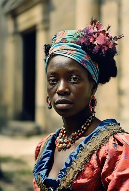 Color photo (freed southern slave wearing extravagent vivid colorful haute couture dress 1871)(deep blacks)(evocative depth of field)(absolute sharpness)
<lora:LCM-LoRA-XL_V1:0.21>
<lora:SDXLHighDetail_v5:0.3>
<lora:MJ52:.6> 
<lora:JuggerCineXL2:.6>