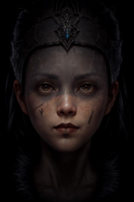 SenuaHell, solo, looking at viewer, portrait, dark, black hair, dark background, black eyes, realistic
 <lora:SenuaHell:0.7>