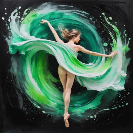 erotic pastel artwork, celebrating female sexuality, visible paper texture, paint flecks, clothing blending into the background by movement, green and black pastel watercolor, dreamy watercolor painting, visible movement, a fairy tale sensual woman dancing in abstract magical space, spiral effect, beautiful hands, legs, large breasts, expressive, face, 20 years old, shabby chic, dreamy, blending, magical fairytale, swirls, abstract, artstation style, [naked], intricate, very sharp focus, cinematic, highly detailed, fine detail, clear polished, complex, innocent, inspired, loving, glowing, rich deep color, epic light, excellent composition, dynamic dramatic spiritual, aesthetic,, shiny, amazing, surreal
