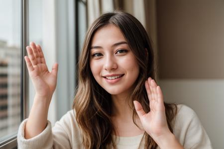 photo of a 25 year old girl,clapping hands,happy,laughing,facing viewer,ray tracing,detail shadow,shot on Fujifilm X-T4,85mm f1.2,depth of field,bokeh,motion blur,<lora:add_detail:1>,