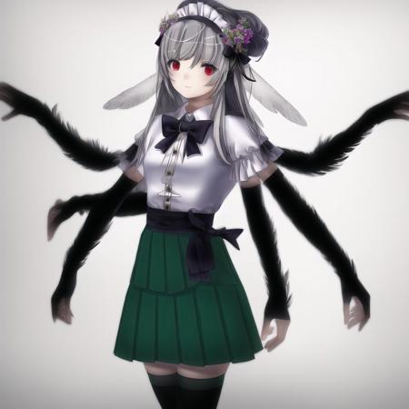 <lora:extra_arms:1.0>, extra arms,

1girl, bow, bowtie, dress shirt, feathered wings, feathers, frilled skirt, frills, grey background, hair between eyes, high-waist skirt, long hair, looking at viewer, maid headdress, red bow, red bowtie, red eyes, shirt, simple background, single wing, skirt, skirt hold, sleeveless, sleeveless shirt, solo, standing, thighhighs, white feathers, white shirt, white skirt, white thighhighs, white wings, wings, wrist cuffs