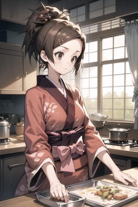 <lora:fuu-000025:1> fuu, kimono, hair ornament, hair stick, ponytail,
1girl, kitchen, cooking, confused