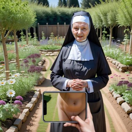 majikfone, nun in a garden