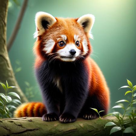 cute magic little red panda from the side view