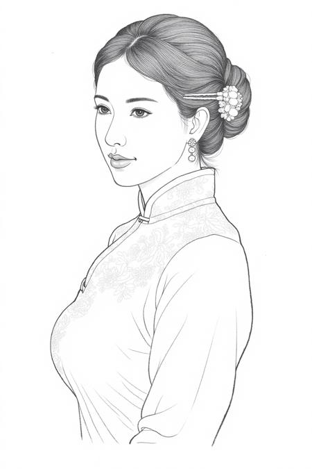 Flux-古画女性线稿-Chinese ancient painting female line drawing Flux-Line Art