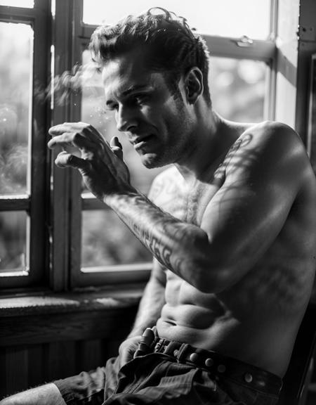 (man doing exercise in the gym:1), (1boy), (window:1.2),(muscular male, topless, shorts, tattoo:1.2), looking at viewer, from below, smile, (NoirStyle:1.5), (retro, cinematic, high contrast, spot light), (smoke:1.2),
(detailed ladscape:1.2), (dynamic_angle:1.2), (dynamic_pose:1.2),
(realistic:1.4), ((realism)), (masterpiece:1.2), (best quality), (ultra detailed:1.2), (8k, 4k, intricate), (canon R5, 50mm focal length, f/5.6), (cowboy shot:1), (85mm),light particles, lighting, (highly detailed:1.2),(detailed face:1.2), (gradients), colorful,(detailed eyes:1.2), (ultra photorealistic:1.2), (detailed skin:1.2),
<lora:epiNoiseoffset_v2:0.5> <lora:Noir_style:0.8>