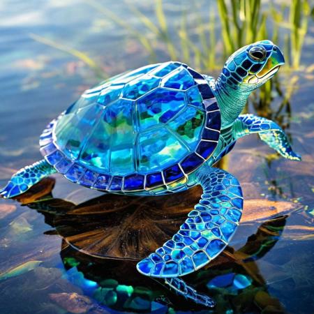 Blue glass turtle,
Broken glass effect,
bottom of the water in the background,
stunning,
something that doesn't even exist,
to be mythical,
energy,
molecular,
textures,
iridescent and luminescent scales,
breathtaking beauty,
pure perfection,
divine presence,
unforgettable,
impressive,
breathtaking beauty,
Volumetric light,
will have,
rays,
bright colors reflect