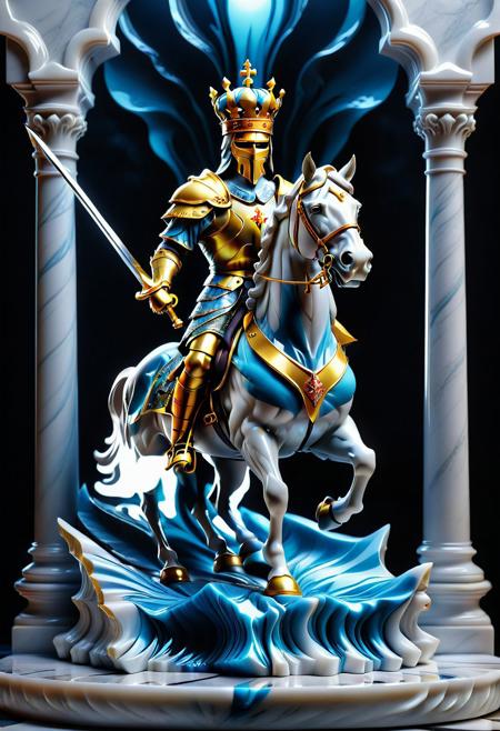 Ultrarealistic. sharp focus, dynamic lighting. play of light, Raytracing, Ultra detailed. (((Liquid Marble style))). A king knight made of Liquid Marble, king crown