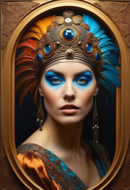 Provocative woman as main subject. castle as background.Gorgeous, beautiful, multicolored hair, blue eyes, excentic, Ben Bauchau, Michael Garmash, Daniel F Gerhartz, Clint Cearley, Carne Griffiths, Jean Baptiste Monge, strybk style, warm dreamy lighting, matte background, volumetric lighting, pulp adventure style, fluid acrylic, dynamic gradients, bold color, illustration, highly detailed, simple, smooth and clean vector curves, vector art, smooth, johan grenier, character design, 3d shadowing, fanbox, cinematic, ornate motifs, elegant organic framing, hyperrealism, posterized, masterpiece collection, bright lush colors, TXAA, penumbra, alcohol paint, wet gouache, ultrarealistic, film grain, surreal, moody, ethereal fantasy, amazing depth, cinematic film still, sharp focus, (James Christensen),bohemian,Boho gypsy, Gustav Klimt, (Anne Bachelier:1.2), (Lillian Bassman, Erwin Blumenfeld),shabby chic,, 1920s retrofuturism, industrial, art deco, coherent, (Dieselpunk:1.3)