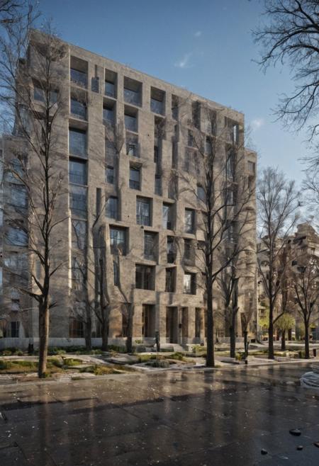 (((Modern style architecture, housing, luxury residence))),
outdoors, sky, tree, blue sky, no humans, ground vehicle, building, scenery, reflection, city, cityscape, bare tree, skyscraper, real world location,
(Large Files, Ultra Realistic, 8K, 16k, FHD, HD, VFX, Perfect, Photography, composition, Architecture Sales Photography, Architecture Competition, Ultra High Resolution, Cinematography, High Resolution Image:1.1), (dramatic lighting, direct sunlight, ray tracing, clear shadow:1.2), (real landscape:1.1), (blurred background:1.0), (urban background, more_details)  
(avant-garde, future, reality, science fiction, photorealistic), (modern architecture:1.2), White limestone with black granite, fountain, waterfall, landmark, square, path, narrow street,
(Large Files, Ultra Realistic, 8K, 16k, FHD, HD, VFX, Perfect, Photography, composition, Architecture Sales Photography, Architecture Competition, Ultra High Resolution, Cinematography, High Resolution Image:1.1), (dramatic lighting, direct sunlight, ray tracing, clear shadow:1.2),  (real landscape:1.1), (blurred background:1.0), (urban background, more_details) ,
great lighting, clear, extremely detailed, vertical
