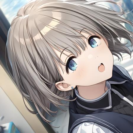 straylight idoloutfit cyberninja asahi serizawa, short hair, blue eyes, grey hair