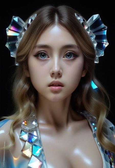 score_9, score_8_up, score_7_up, source_anime, masterpiece, best quality, amazing quality, very aesthetic, absurdres, Masterpiece, best quality, 1girl, portrait, face focus, beautiful eyes, stoic, model, porcelain marble skin, kwf, intense stare, dramatic lighting, backlit, cs-cr1stal-v2, crystal kimono,